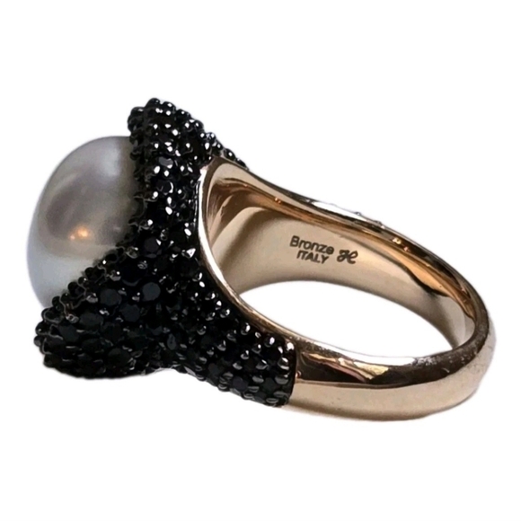Honora Italy Pearl Black Spinels Bronze Ring - Picture 4 of 6